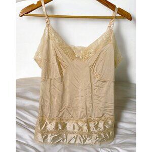 Adonna Womens Camisole Slip Lingerie Size 36 Beige Lace Accents Nylon